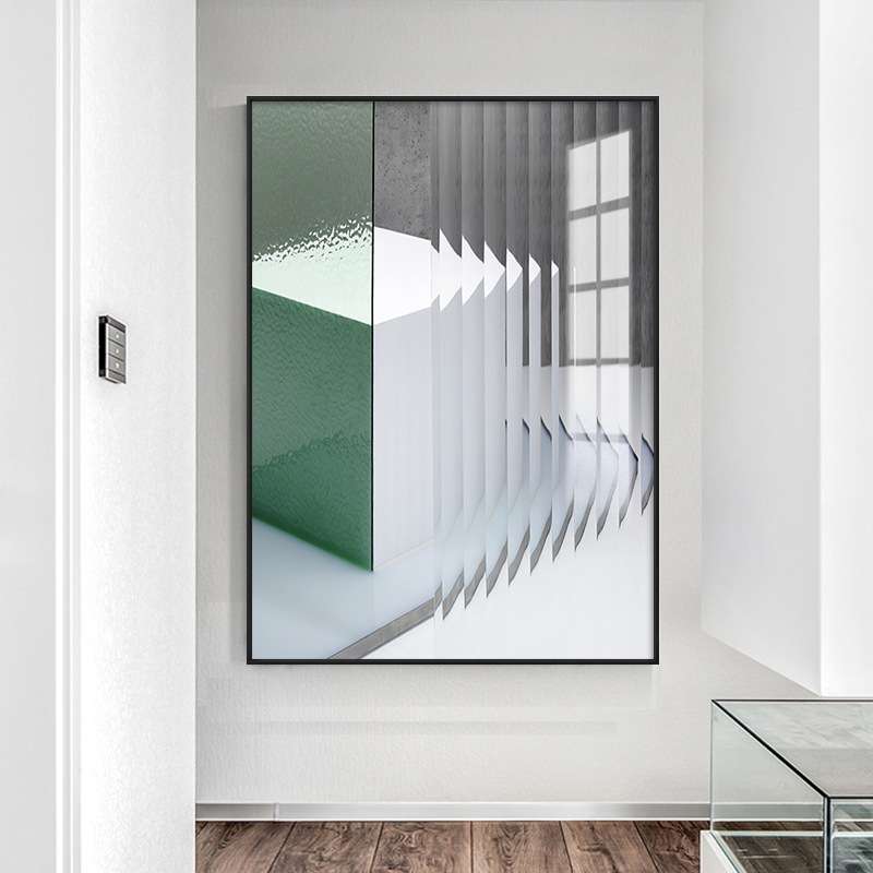 绿色方块抽象晶瓷装饰画现代简约轻奢客厅卧室餐厅样板间创意挂画图片