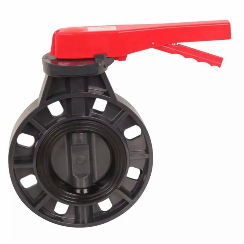 upvc蝶阀 防腐蚀 耐酸碱pvc塑料对夹式手柄阀门 20 63 75 90 110