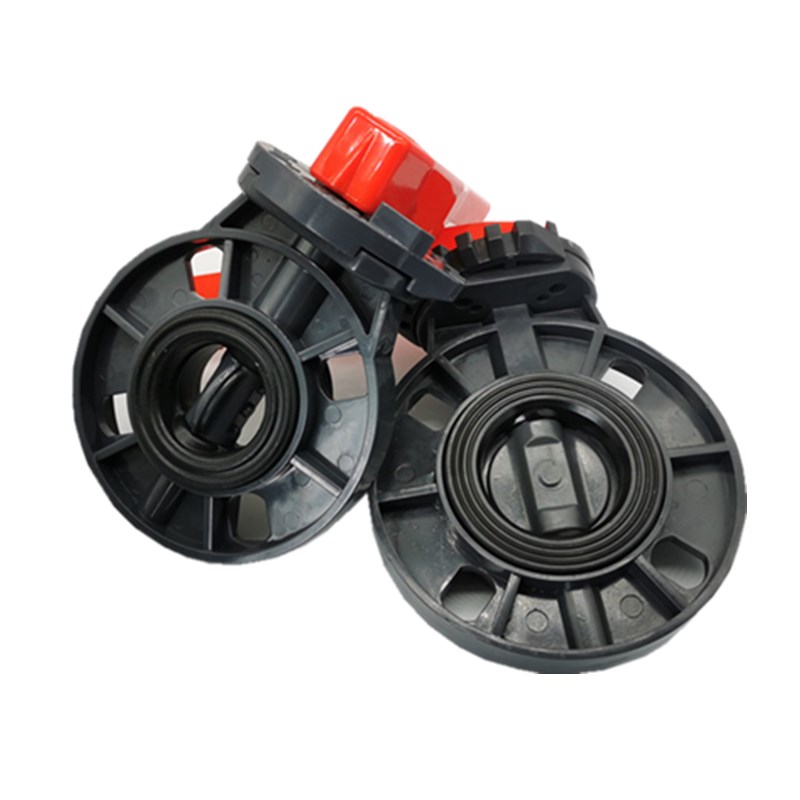 PVC耐酸碱对夹式塑料蝶阀 UPVC手动手柄法兰塑胶化工蝶阀阀门PN10