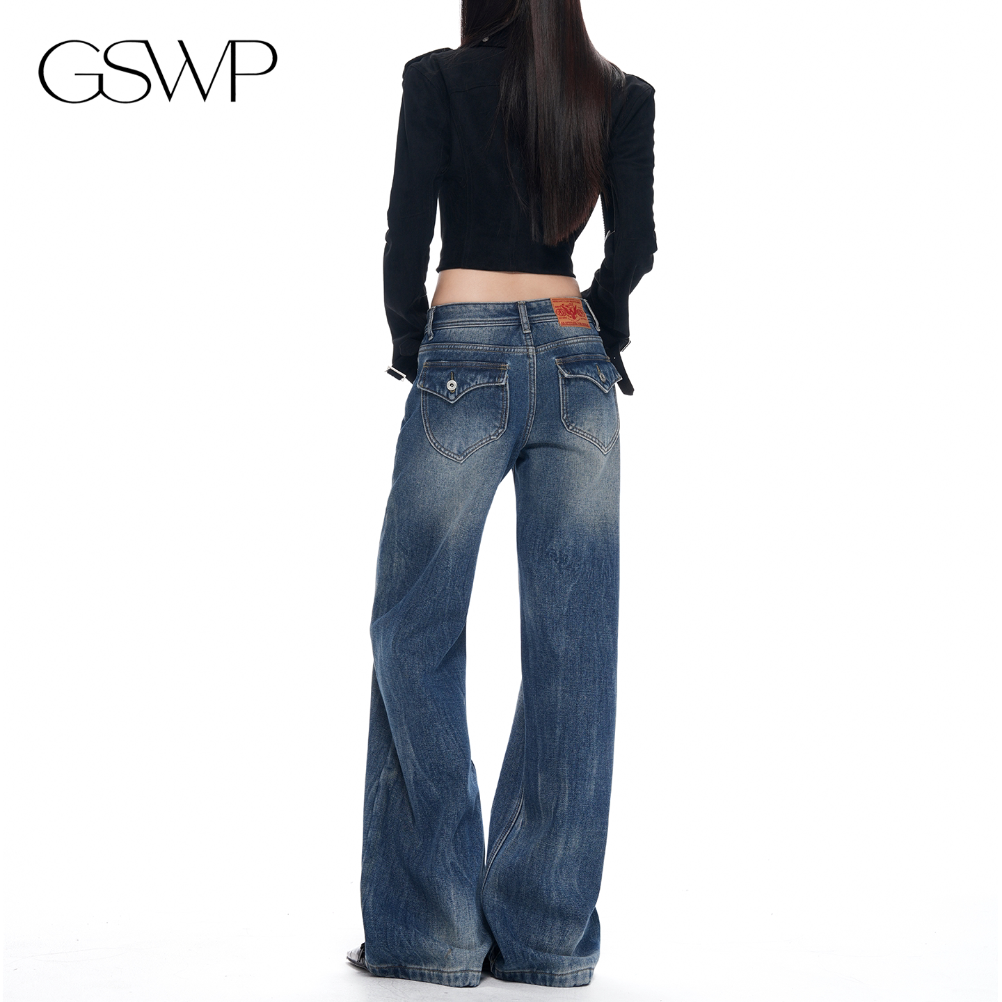 GSWP美式辣妹风低腰直筒牛仔裤女显瘦垂感喇叭裤复古