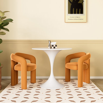 家用岩板餐桌奶油风休闲桌椅组合咖啡厅奶茶店餐椅郁金香桌化妆椅