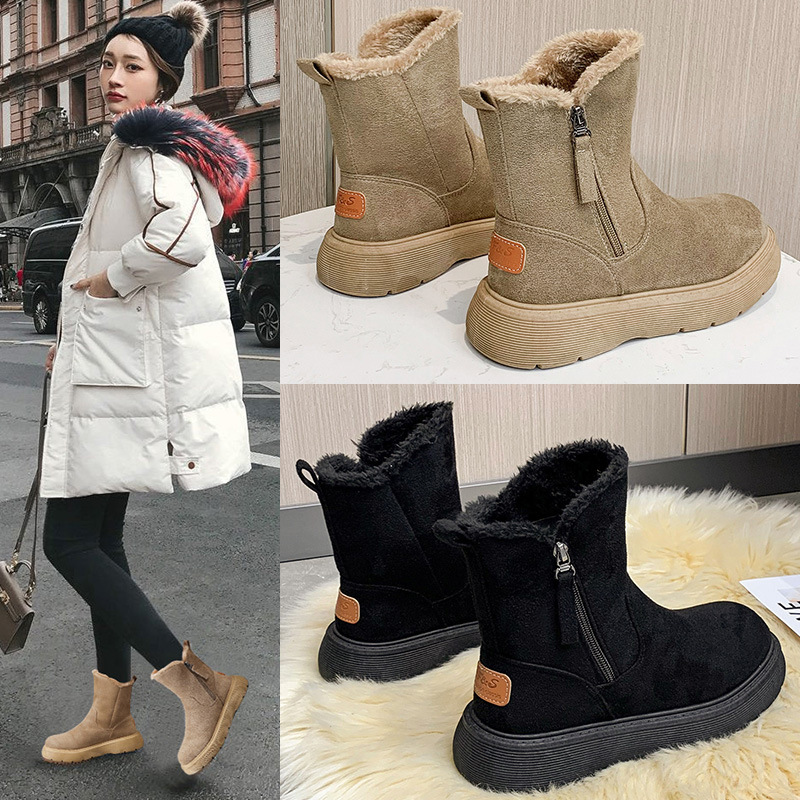 时尚拉琏抗寒保暖加绒加厚靴子棉鞋2025年新款冬季雪地靴女防冻鞋