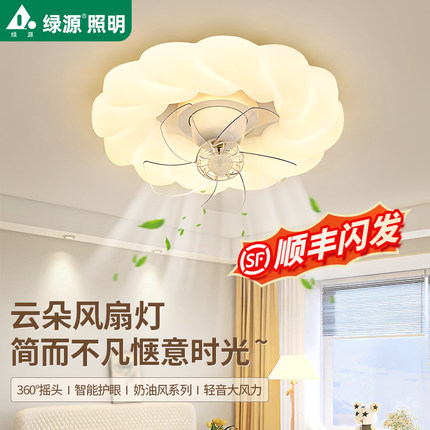主卧室2025新款奶油风一体摇头电风扇吸顶灯儿童房间花朵吊扇灯18