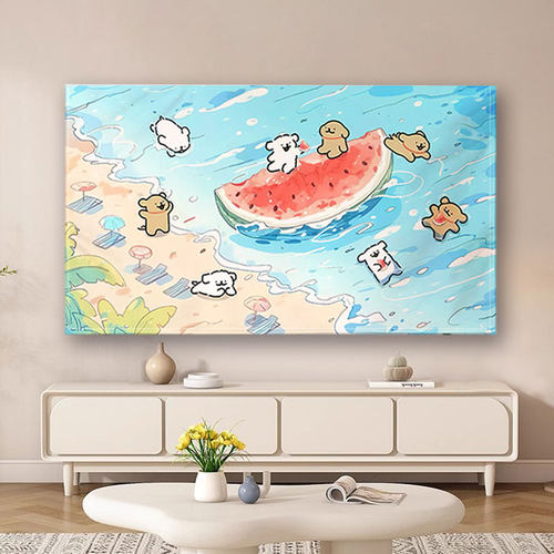 韩式液晶电视机防尘罩65寸可爱线条小狗客厅卧室装饰75寸遮挡盖布