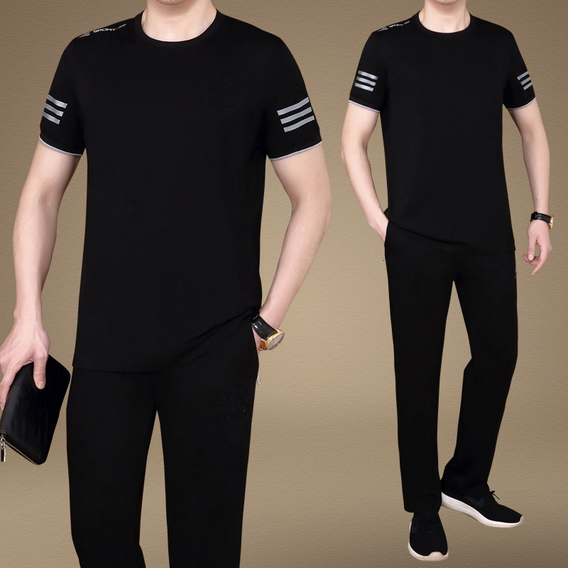 2024新款休闲运动套装男士夏季大码宽松纯棉短袖跑步运动服两件套