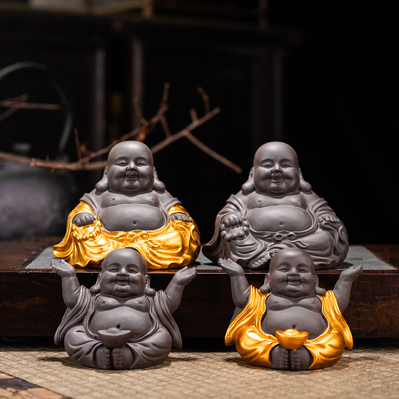 精品紫砂茶宠弥勒佛手工佛摆件