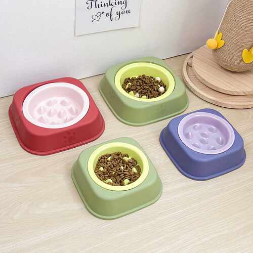 创意纯色护边慢食碗带碗架家用陶瓷宠物碗防噎缓食碗猫狗慢食盆