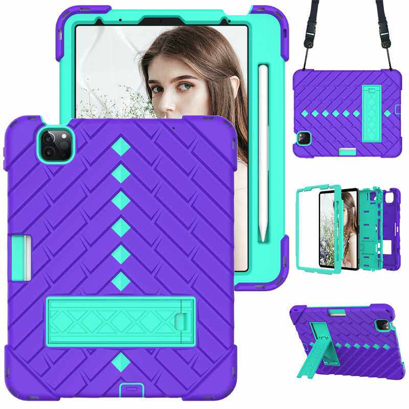 适用iPad Pro11 2022菱形硅胶PC支架平板壳iPad肩带背带防摔后壳