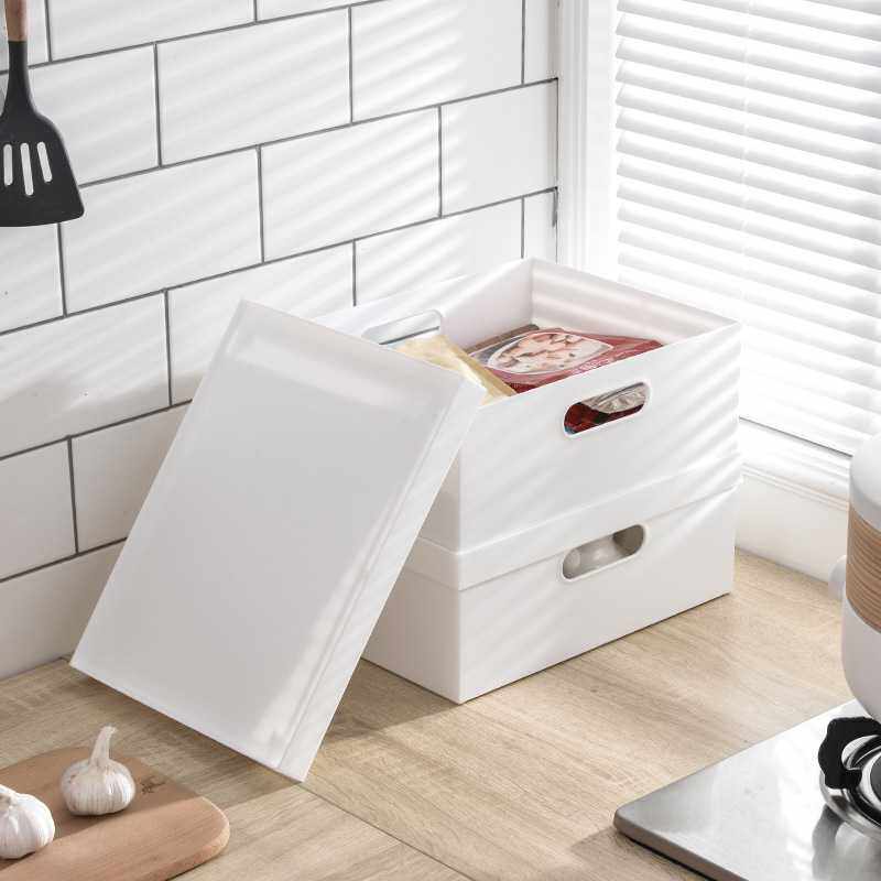 日式手提滑轮收纳盒 塑料PP文件桌面整理盒子A4纸存放防尘收纳盒