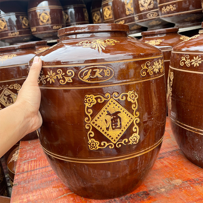 长期存酒专用酒坛窖藏级 四川陶瓷红釉加厚家用10斤50斤带盖酒缸