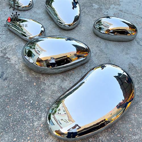 金属镜面不锈钢水滴鹅卵石头雕塑摆件圆形高坐椅子室内外简约装饰