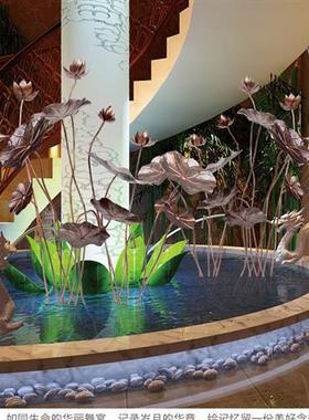 不锈钢荷花铁艺荷叶雕塑落地摆件酒店庭院水池水景金属软装装饰品