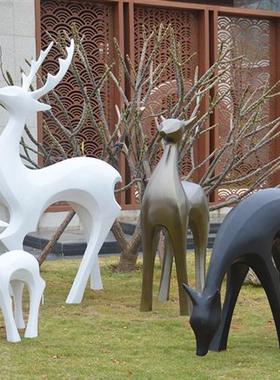 户外大型玻璃钢仿铜鹿雕塑摆件园林售楼部草坪儿童公园动物工艺品