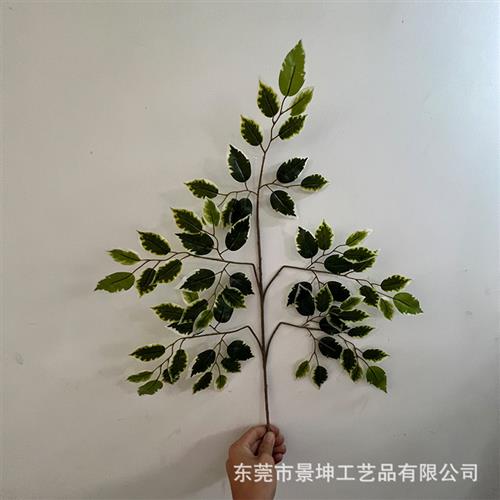 仿真榕树叶仿真尖嘴白边榕叶叉高仿人造假榕树叶植物墙绿化插花