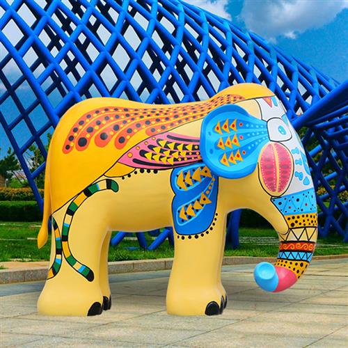 大型玻璃钢彩绘大象雕塑户外商场景区游乐园招财仿真动物摆件装饰