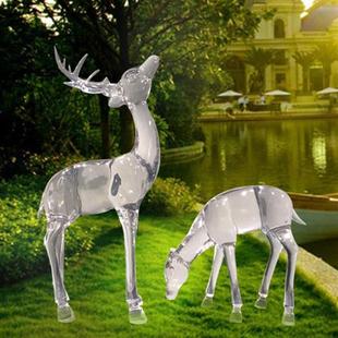 透明树脂抬头低头鹿摆件新中式园林商场酒店样板婚庆房外雕塑摆件