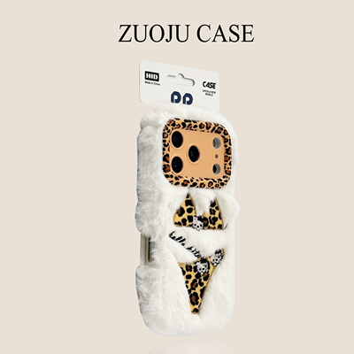 白毛绒豹纹内衣KT猫苹果17手机壳新款iphone17promax秋冬款硅胶苹果16ProMax高级小众苹果15pro防摔女14pm套
