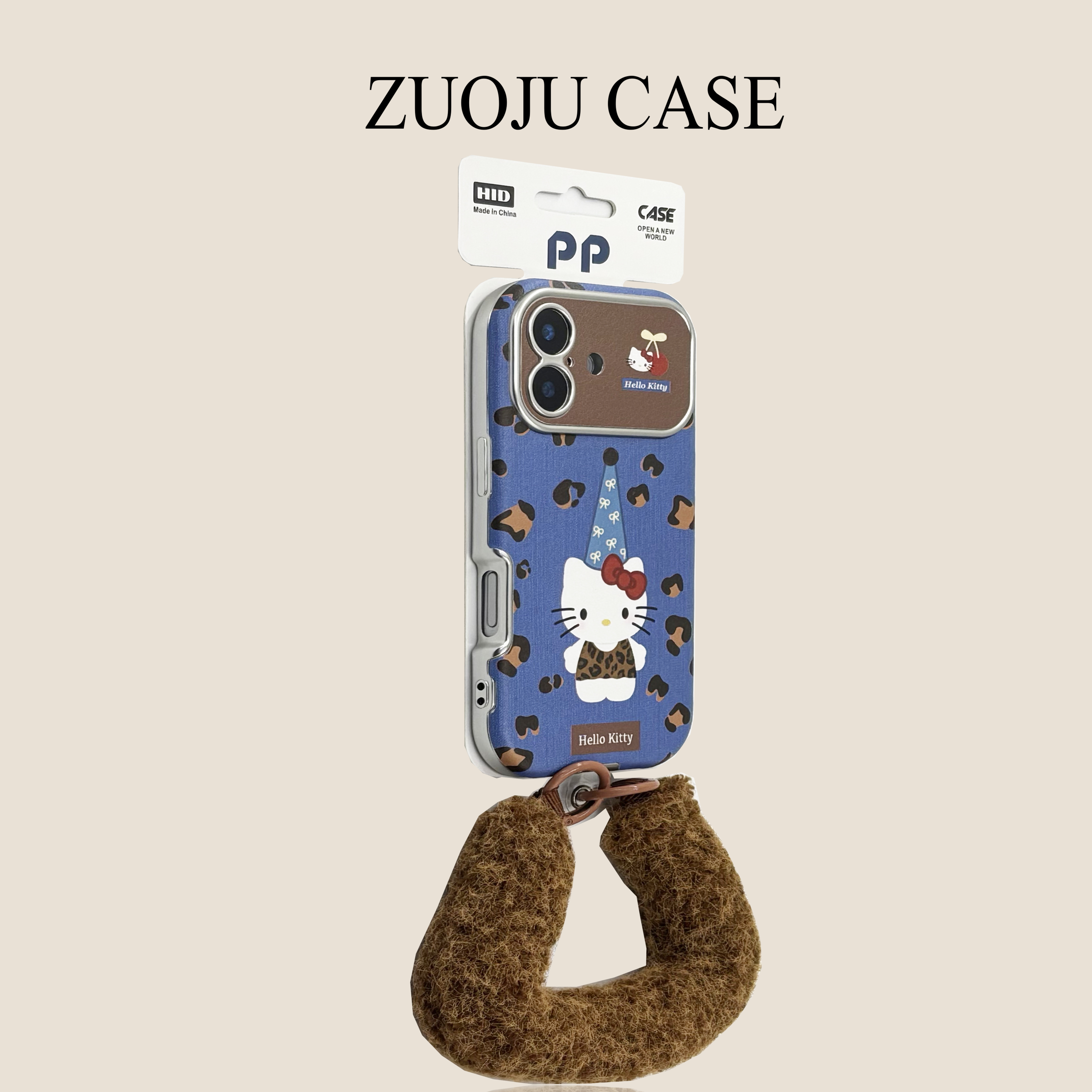 棕视窗蓝底豹纹长帽KT猫手提绳苹果17手机壳新款iphone17promax全包苹果16ProMax小众苹果15pro防摔女款14pm