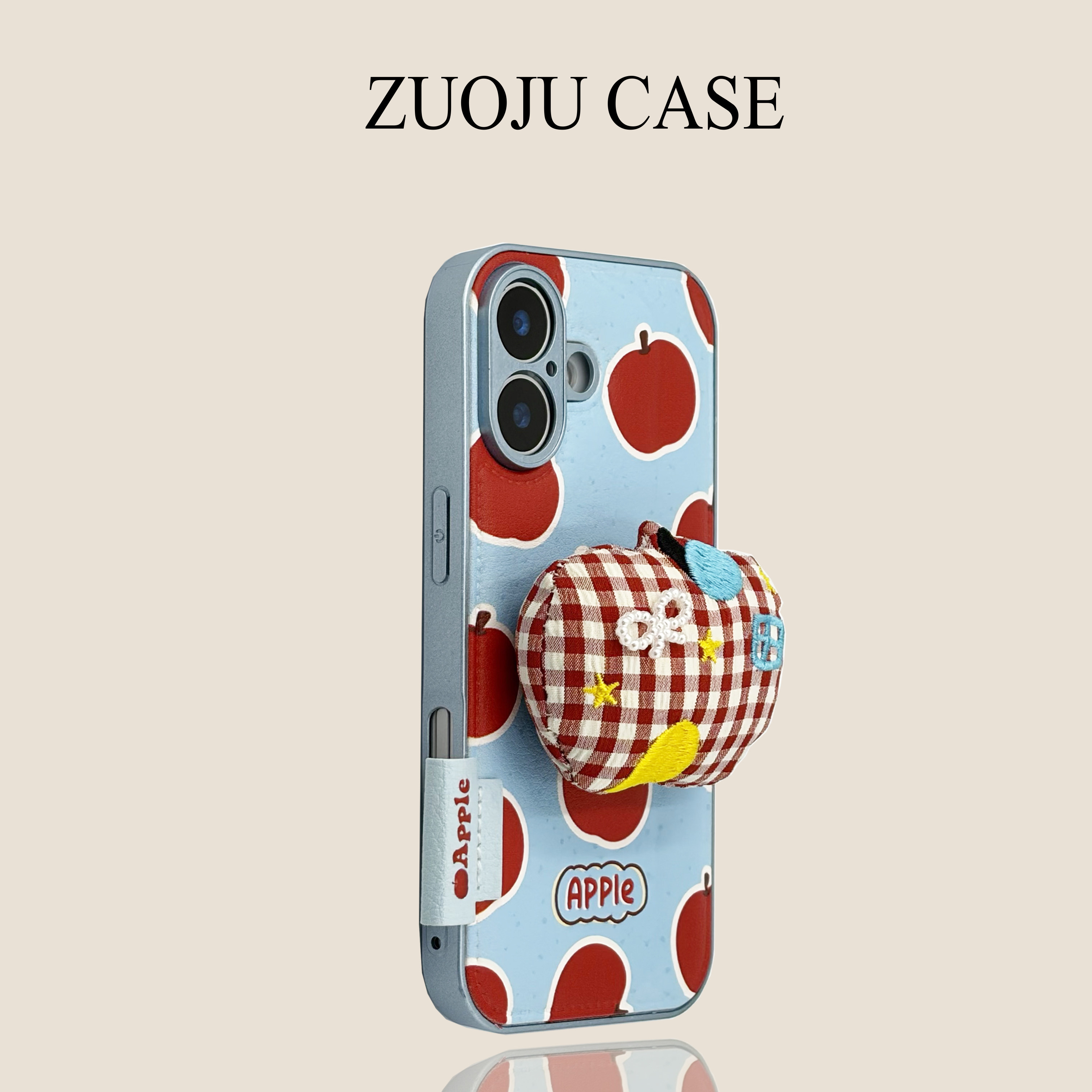 蓝鼓包皮纹立体格纹红苹果苹果17手机壳新款iphone17pro