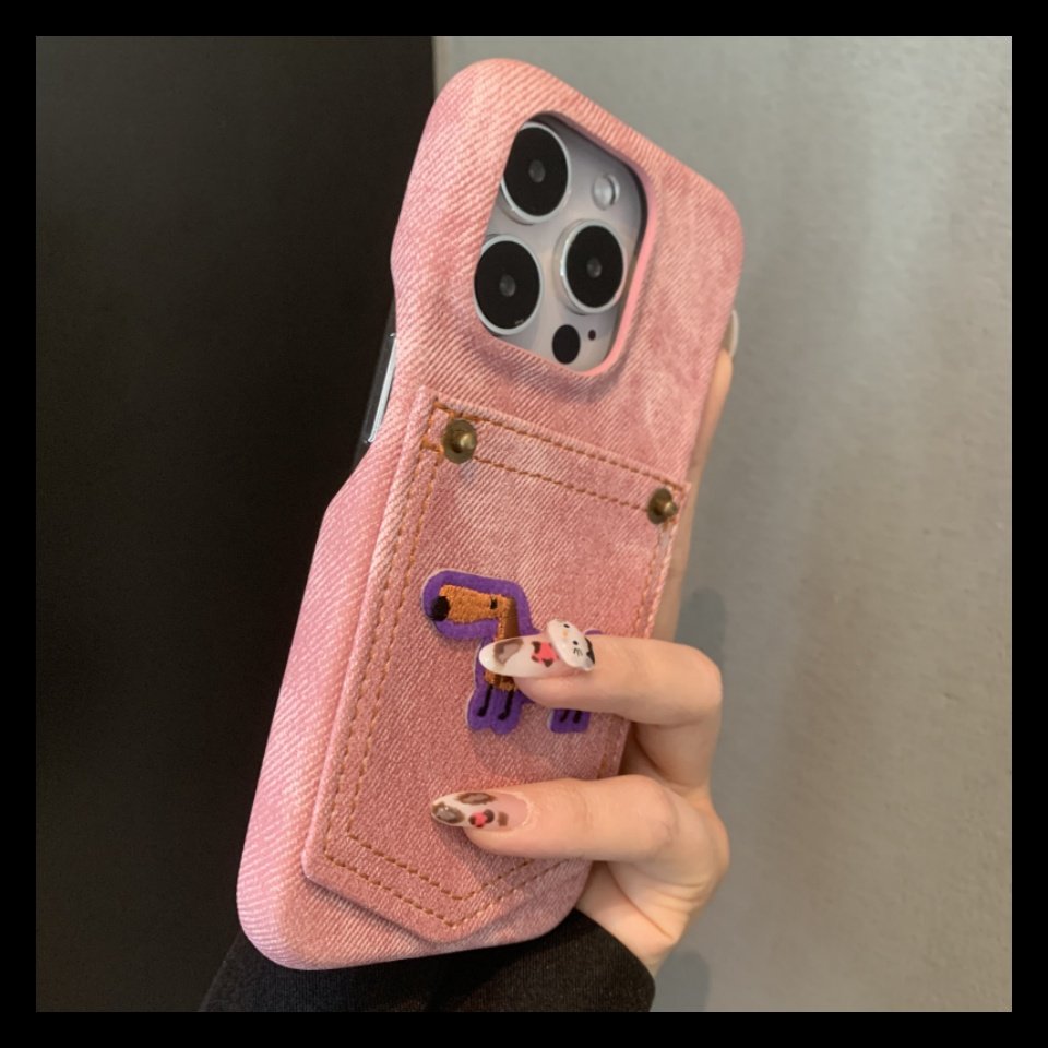 【高品质】粉色牛仔腊肠狗适用苹果15手机壳苹果14新款iphone16promax高级感苹果13套12全包ProMax防