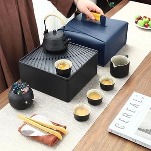 户外功夫茶杯家用办公室陶瓷泡茶壶现代简约茶盘礼品 旅行茶具套装