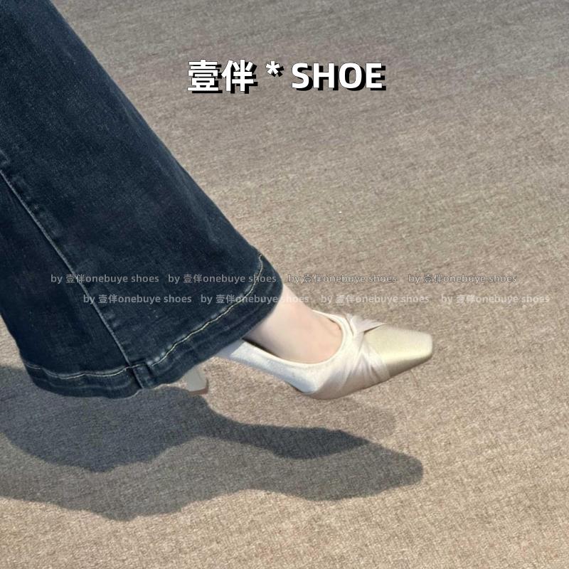 羊皮版~春秋新款韩系绸缎高跟鞋