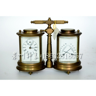 纯铜仿古做旧 钟表连 湿度计 把玩台钟 体皮套小座钟 卧室计时钟