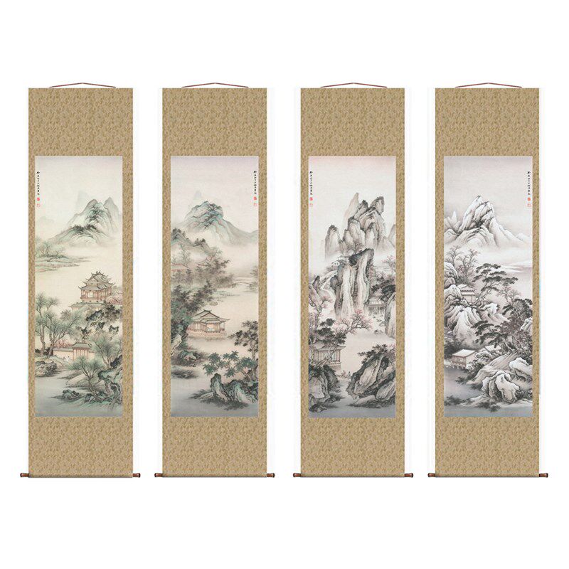 陈少梅春夏秋冬山水四条屏条幅卷轴山水画名N画真迹复制品中式挂