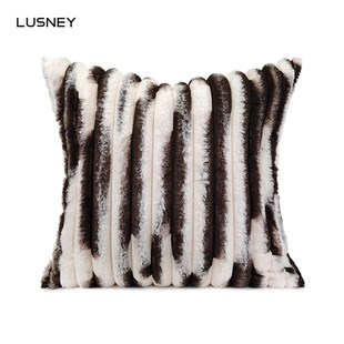 设计师个性抱枕轻奢样板房靠枕沙发客厅白咖花纹条状W棉毛软背垫