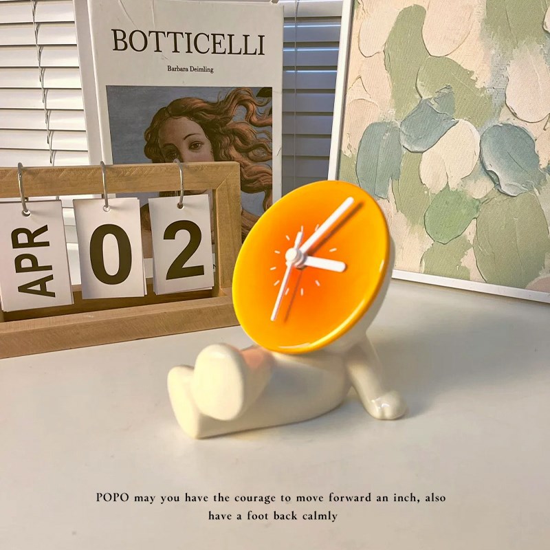 落日时钟桌面钟表摆放式小公仔装饰G品摆件客厅静音台式创意座钟