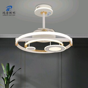 鸿普照明北欧奶油奶咖色黑色w白色隐形风扇灯摇头电扇灯吊扇灯智