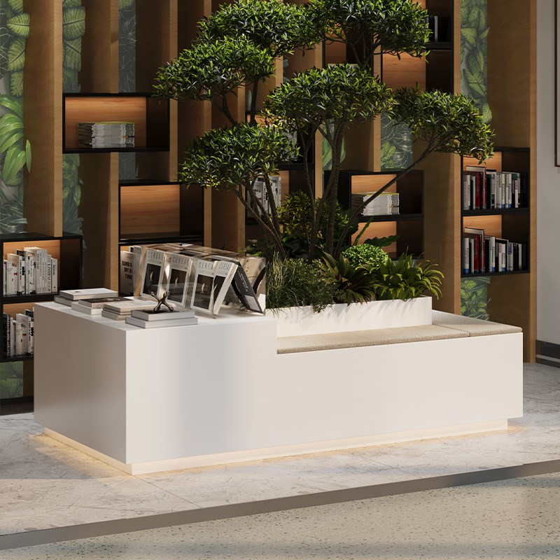 办公室休闲悬浮发光花箱隔断绿植景观花槽L售楼部塑木花箱座椅定