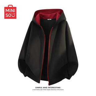 连帽美式 MINISO 新款 男春季 复古外套潮Y 名创优品撞色重磅卫衣开衫