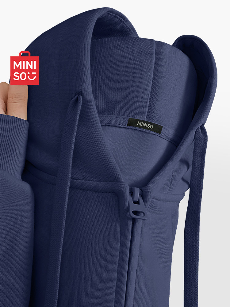 MINISO/名创优品连帽卫衣男春秋男女潮牌男款藏青色拉链开衫外套A