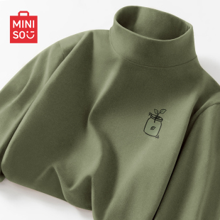MINISO/名创优品半高领打底衫男冬季加绒内搭青少年绒德长袖t恤A