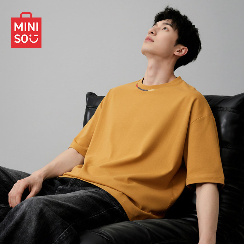 MINISO/名创优品短袖男款2026夏季透气7A抗菌凉感圆领刺绣t恤男A