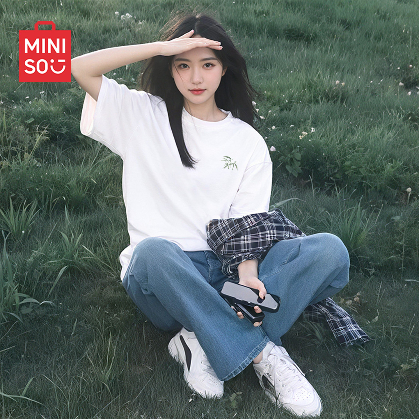 名创优品纯棉短袖t恤女2026新款宽松半袖初中生独特漂亮初夏上衣D - 实物图