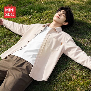MINISO/名创优品灯芯绒长袖衬衫男秋冬季美式高街加绒翻领外套厚Y