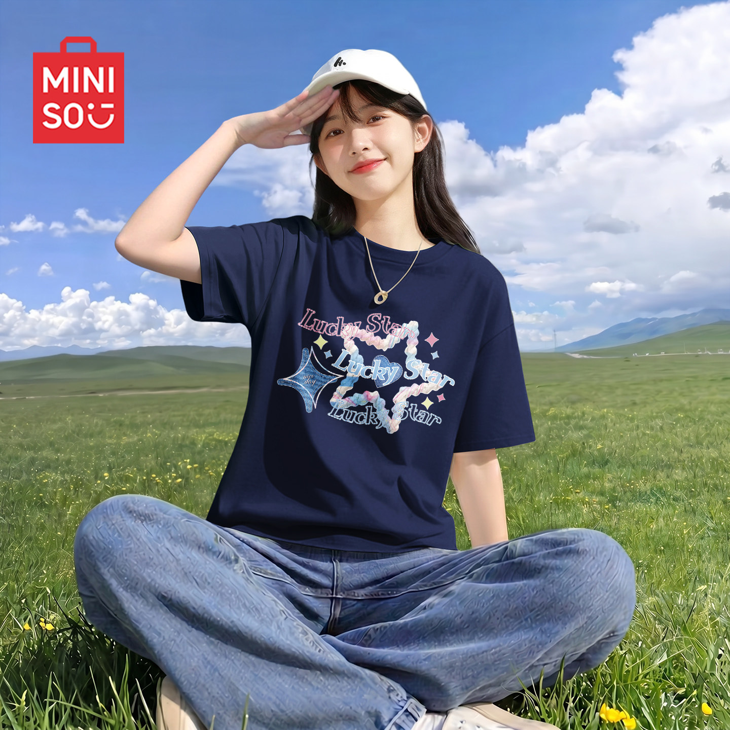 名创优品藏青色短袖t恤女2026新款夏季女款衣服宽松半袖纯棉上衣D