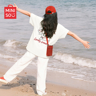 上衣D 夏天初中生纯棉衣服宽松半袖 名创优品白色短袖 女t恤2026新款