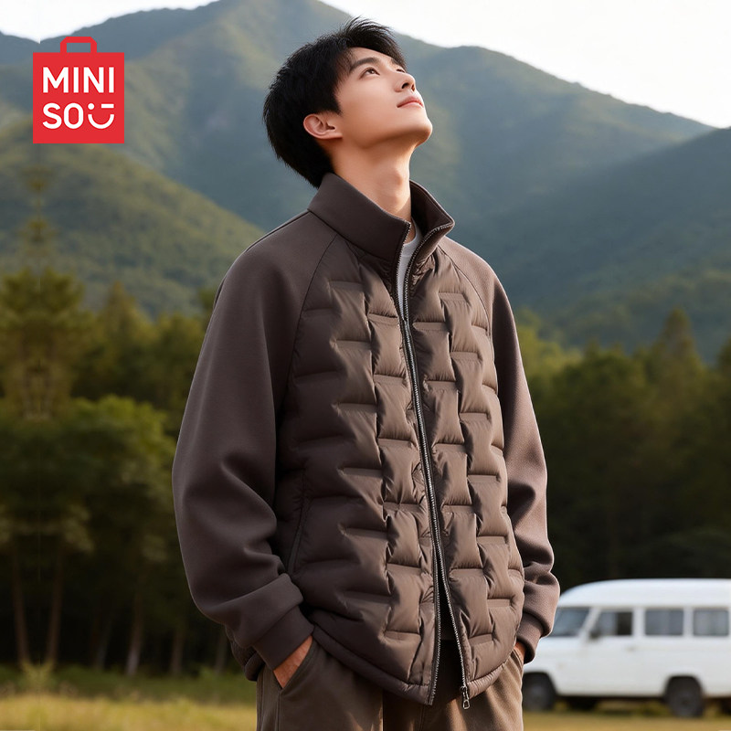 名创优品2026新款男款排骨羽绒服针织拼接夹克男士90鸭绒冬装男A