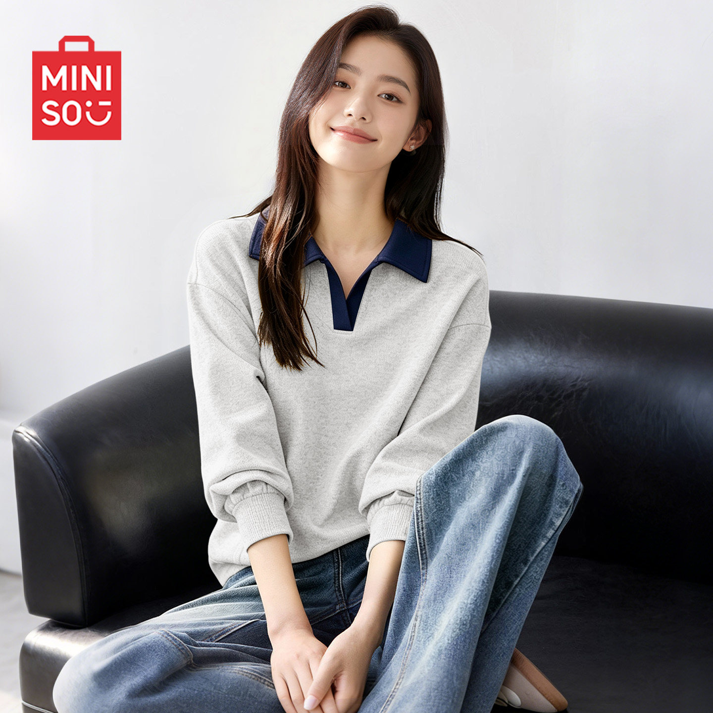 名创优品灰色外套女2026新款秋季女装显瘦宽松上衣女生韩系卫衣D