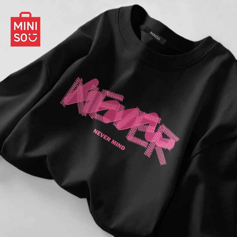 MINISO/名创优品美式复古t恤男女生夏季青少年中性风短袖情侣装Y
