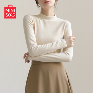 MINISO/名创优品白色打底衫女内搭秋冬季2026新款保暖半高领上衣J
