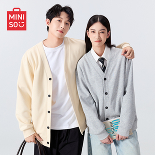 衣服学院风卫衣毛衣长袖 名创优品V领针织开衫 情侣款 春季 外套男士