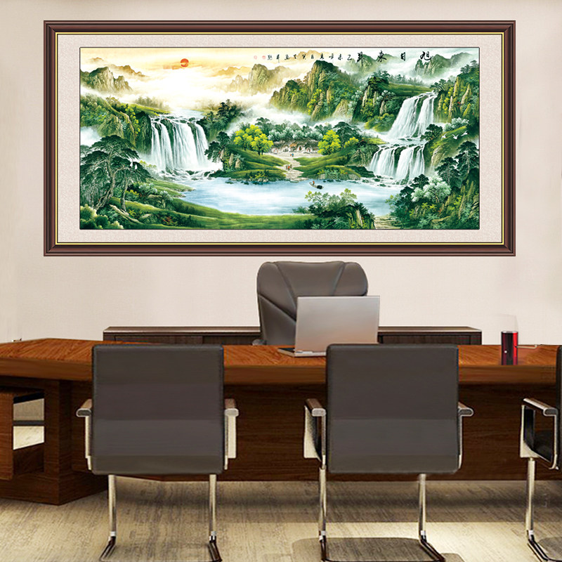 鸿运当头山水画客厅装饰画中式背景墙壁画3d自粘墙贴画靠山字画