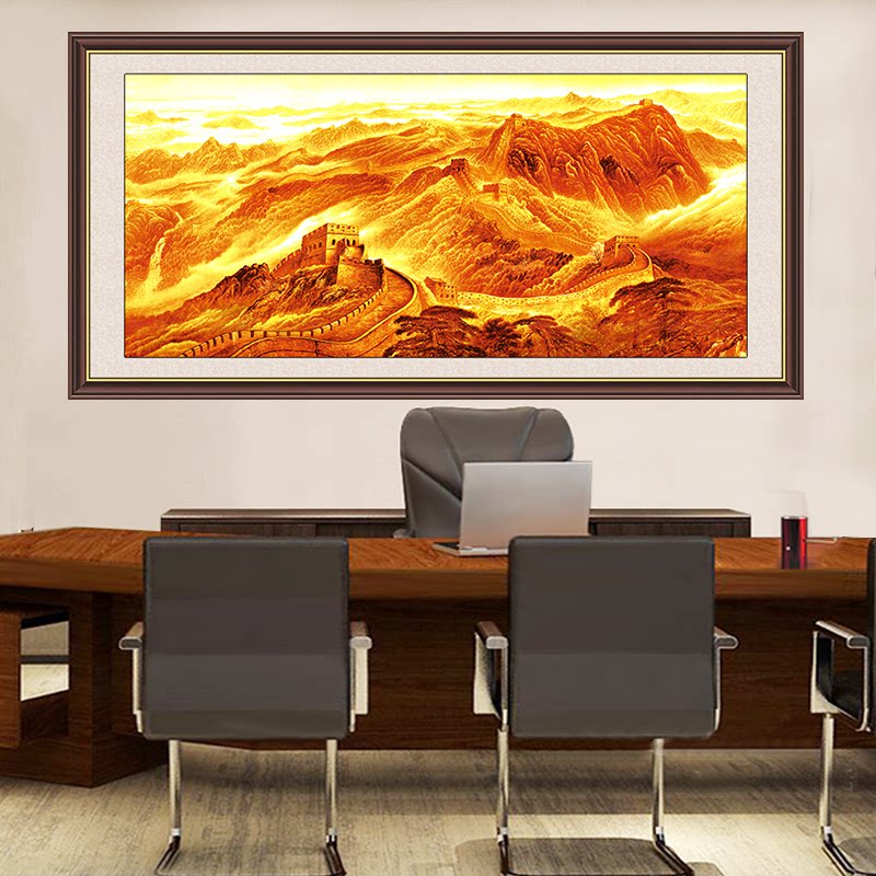 新中式电视背景墙3d背靠金山山壁画万里长城自粘山水风景画靠山图