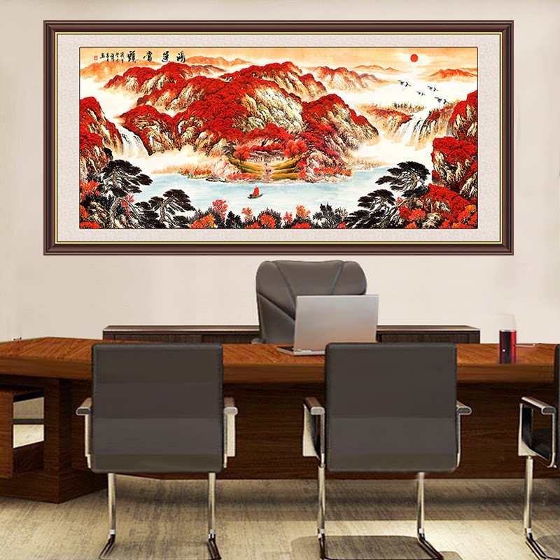 鸿运当头山水画客厅风水装饰画3d背景墙贴画自粘壁画风景靠山字画