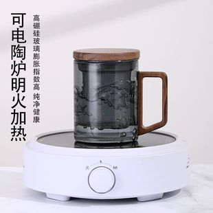 耐高温茶水分离泡茶杯 玻璃茶杯 过滤办公室喝水杯家用木把茶道杯