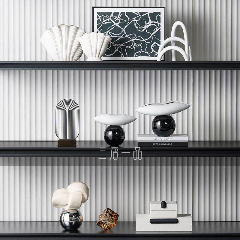 意式极简客厅电视背景墙酒柜书柜开放格摆件别墅酒店高级感软装